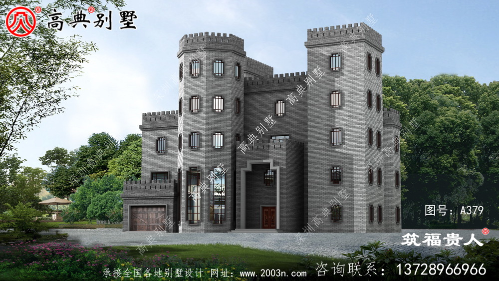 自建五层中式城堡别墅设计图美观精致，独户，经济实用。